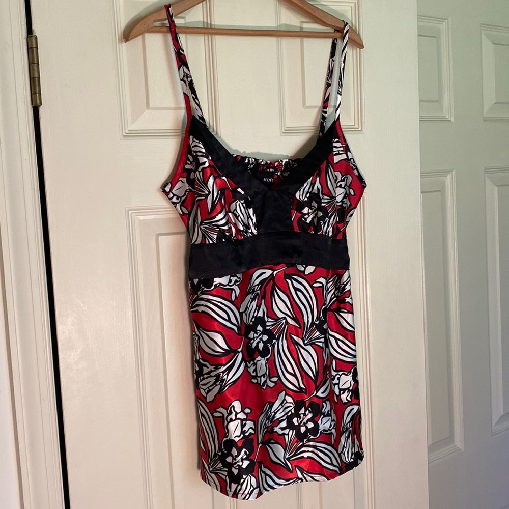 Mixit Black Red White Floral Pattern Satin Nightie Cami Size M